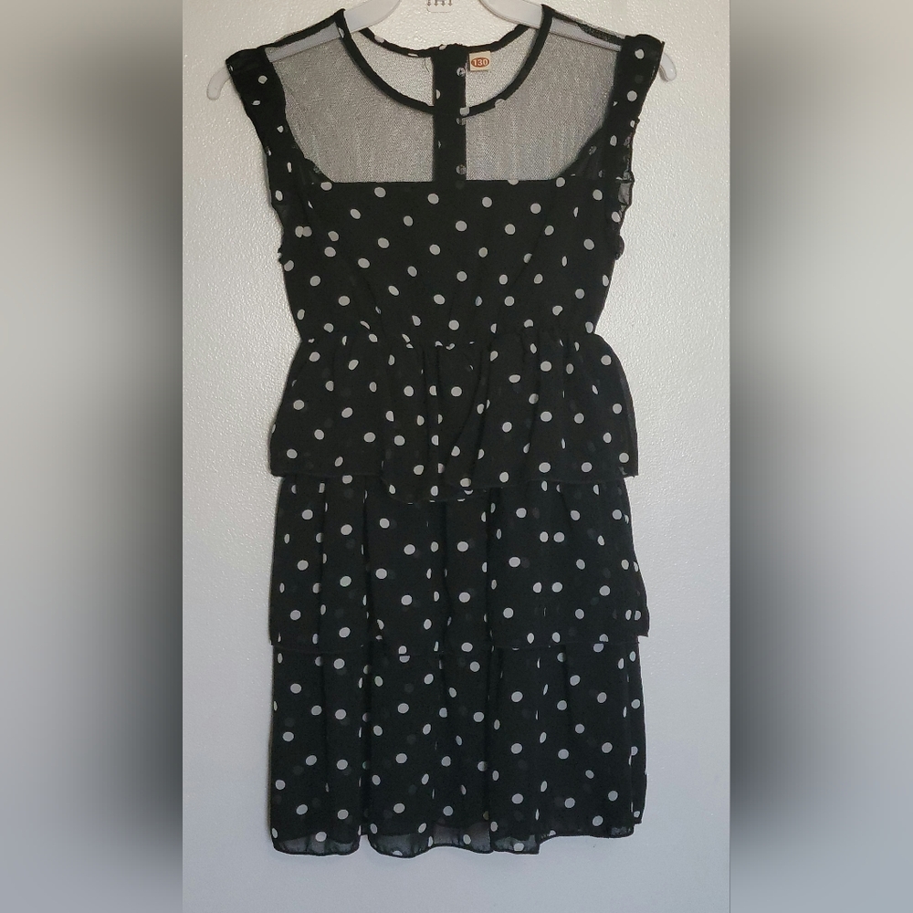 NWOT - Girls Mesh Polka Dot Tiered Layer Dress
